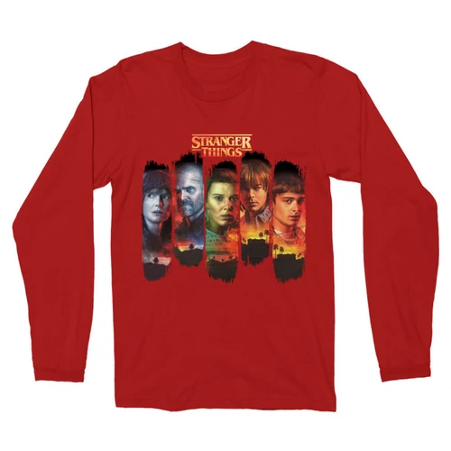 Piros Stranger Things férfi hosszú ujjú póló - Stripes