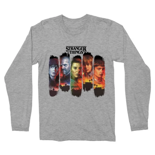 Sportszürke Stranger Things férfi hosszú ujjú póló - Stripes