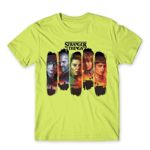 Almazöld Stranger Things férfi rövid ujjú póló - Stripes