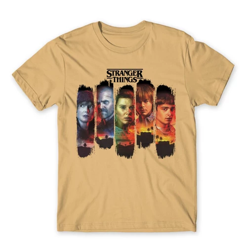 Homok Stranger Things férfi rövid ujjú póló - Stripes