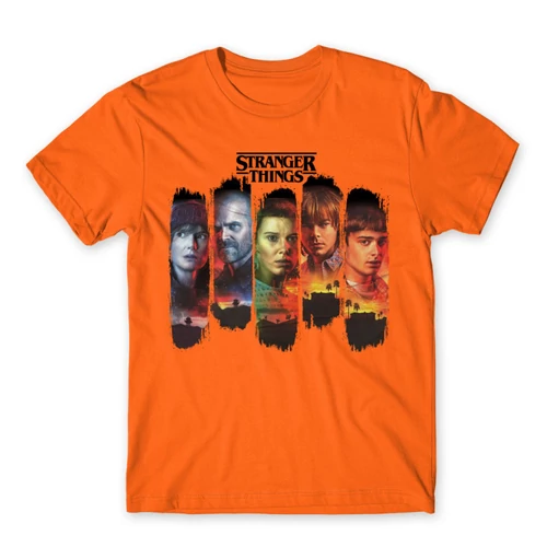 Narancs Stranger Things férfi rövid ujjú póló - Stripes
