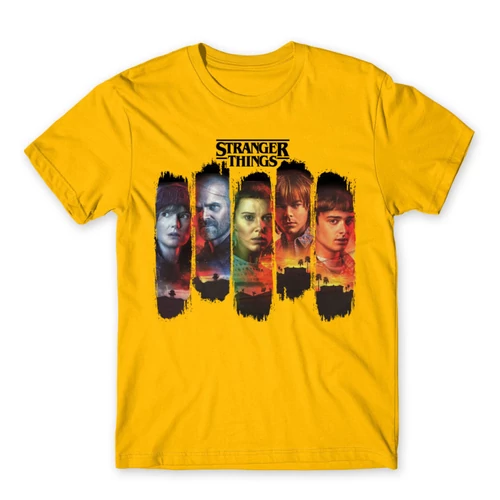 Sárga Stranger Things férfi rövid ujjú póló - Stripes