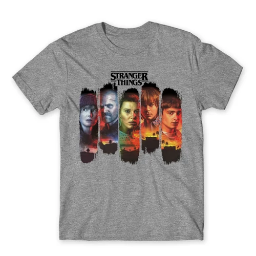 Sportszürke Stranger Things férfi rövid ujjú póló - Stripes