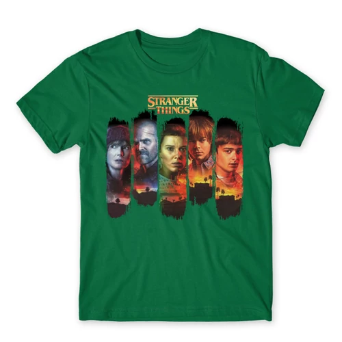 Zöld Stranger Things férfi rövid ujjú póló - Stripes