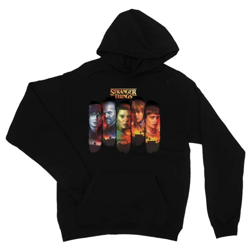 Fekete Stranger Things unisex kapucnis pulóver - Stripes