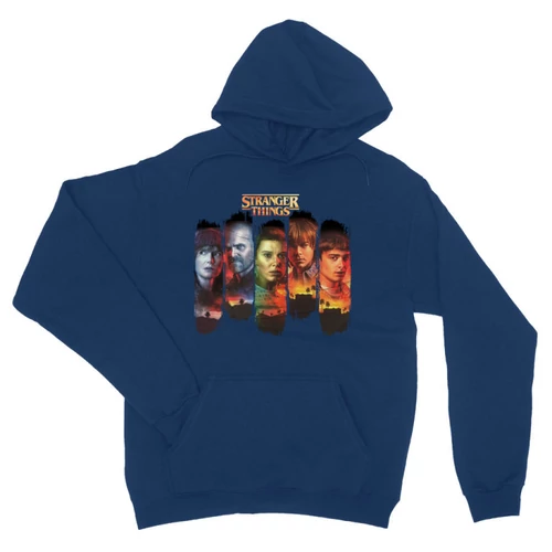 Királykék Stranger Things unisex kapucnis pulóver - Stripes