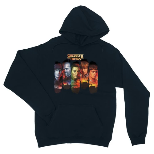 Sötétkék Stranger Things unisex kapucnis pulóver - Stripes