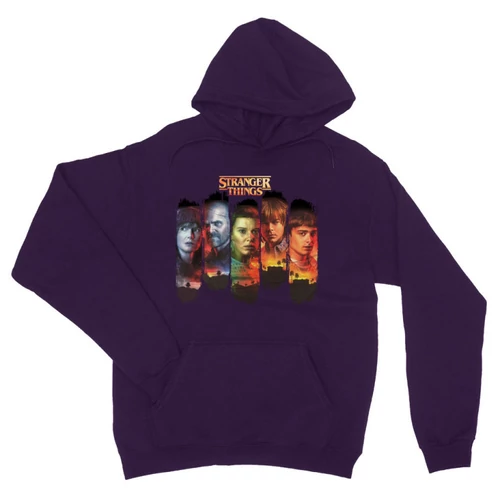 Sötétlila Stranger Things unisex kapucnis pulóver - Stripes