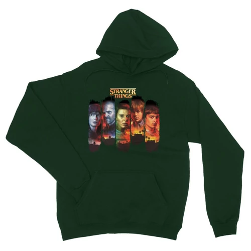 Sötétzöld Stranger Things unisex kapucnis pulóver - Stripes