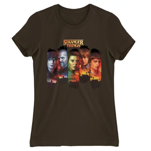 Barna Stranger Things női rövid ujjú póló - Stripes