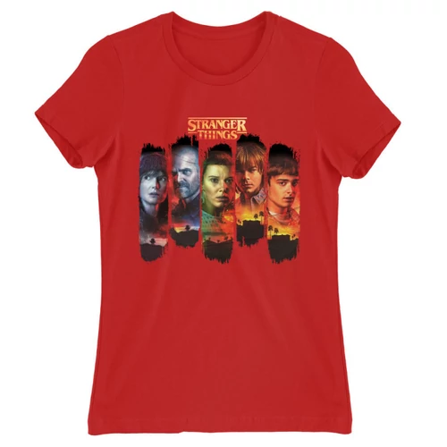 Piros Stranger Things női rövid ujjú póló - Stripes