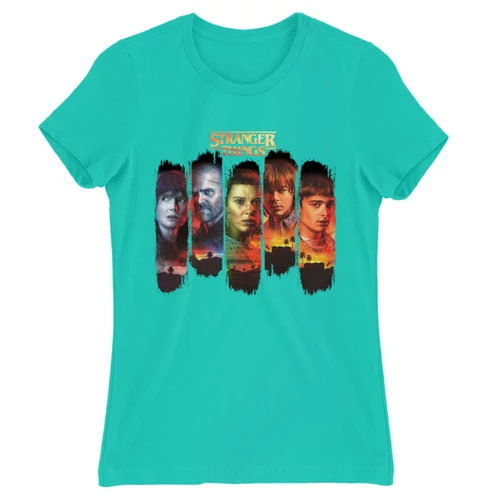 Türkiz Stranger Things női rövid ujjú póló - Stripes