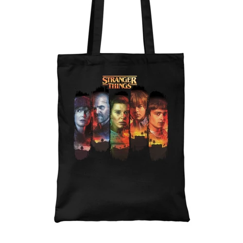 Fekete Stranger Things vászontáska - Stripes