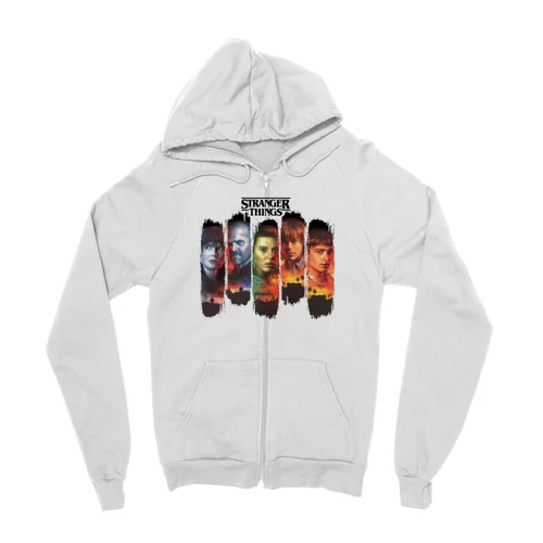 Fehér Stranger Things zipzáros pulóver - Stripes