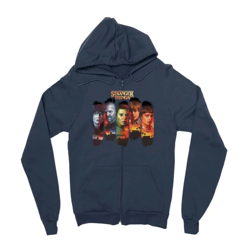 Sötétkék Stranger Things zipzáros pulóver - Stripes