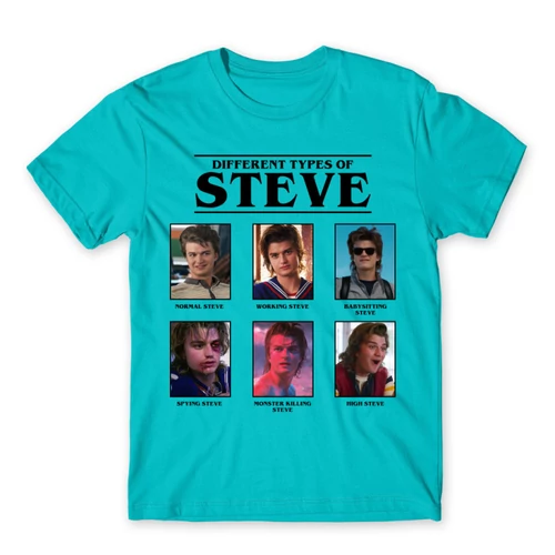 Atollkék Stranger Things férfi rövid ujjú póló - Types of Steve