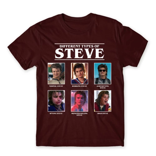 Bordó Stranger Things férfi rövid ujjú póló - Types of Steve