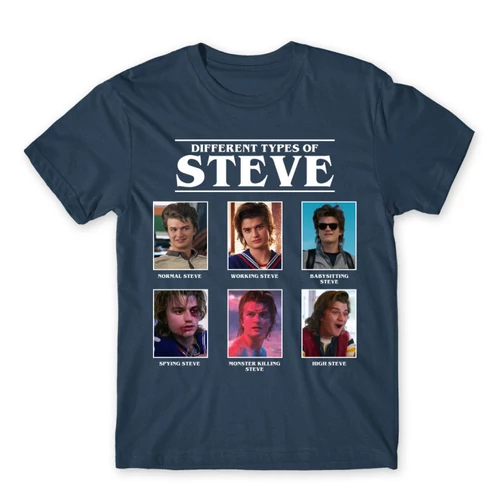 Denim Stranger Things férfi rövid ujjú póló - Types of Steve