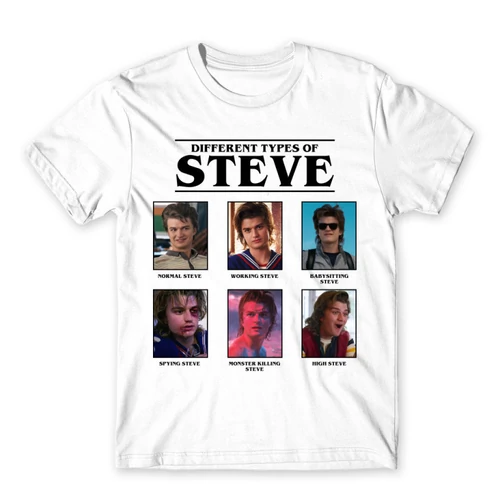Fehér Stranger Things férfi rövid ujjú póló - Types of Steve