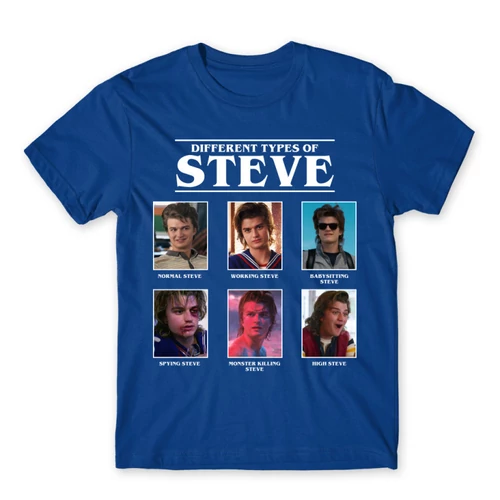 Királykék Stranger Things férfi rövid ujjú póló - Types of Steve