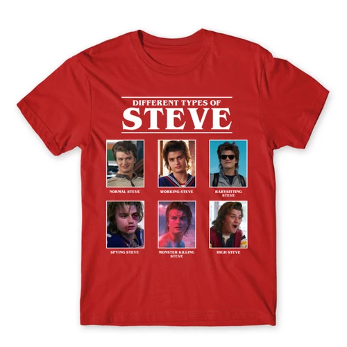 Piros Stranger Things férfi rövid ujjú póló - Types of Steve