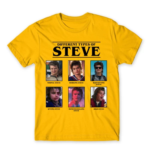 Sárga Stranger Things férfi rövid ujjú póló - Types of Steve