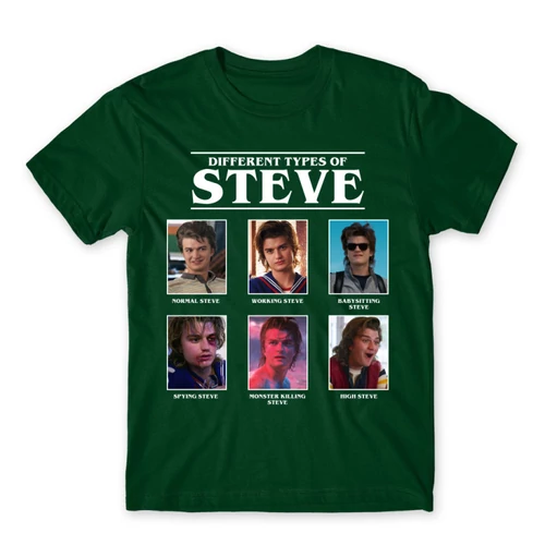 Sötétzöld Stranger Things férfi rövid ujjú póló - Types of Steve