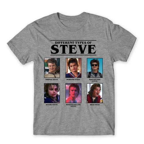 Sportszürke Stranger Things férfi rövid ujjú póló - Types of Steve