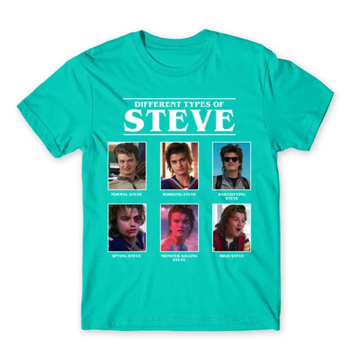 Türkiz Stranger Things férfi rövid ujjú póló - Types of Steve