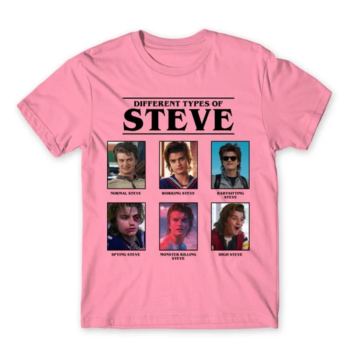 Világos rózsaszín Stranger Things férfi rövid ujjú póló - Types of Steve