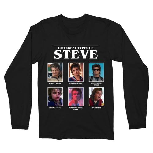 Fekete Stranger Things férfi hosszú ujjú póló - Types of Steve