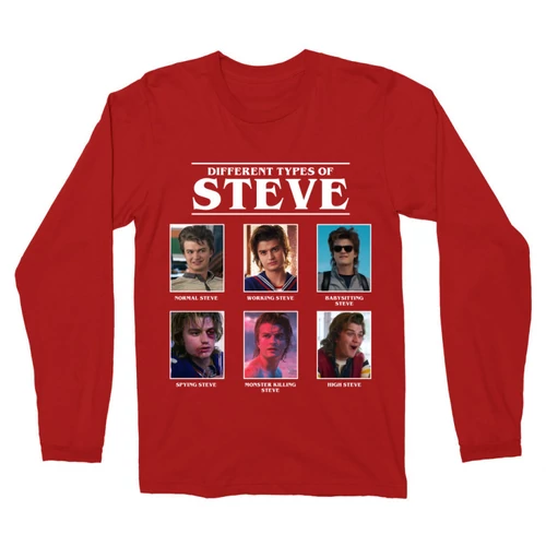 Piros Stranger Things férfi hosszú ujjú póló - Types of Steve