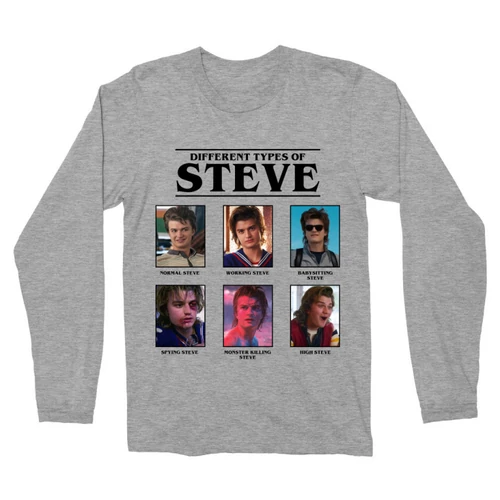 Sportszürke Stranger Things férfi hosszú ujjú póló - Types of Steve
