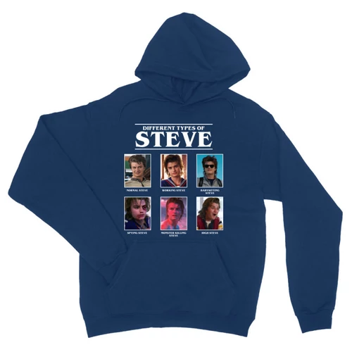 Királykék Stranger Things unisex kapucnis pulóver - Types of Steve
