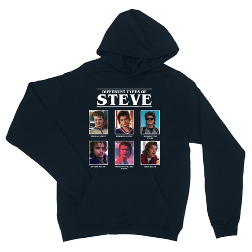 Sötétkék Stranger Things unisex kapucnis pulóver - Types of Steve