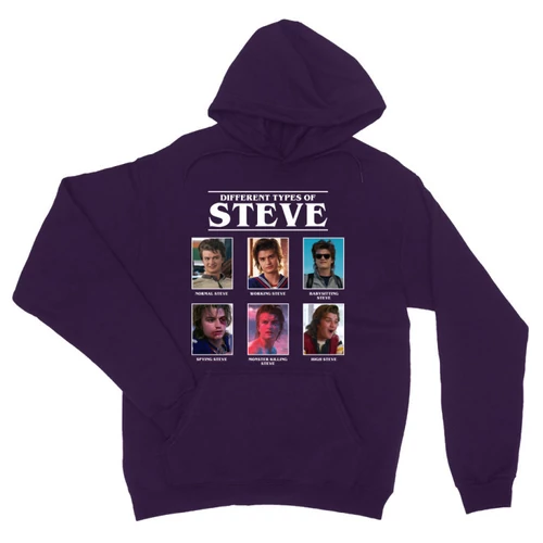 Sötétlila Stranger Things unisex kapucnis pulóver - Types of Steve