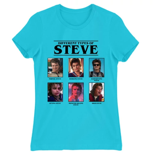 Atollkék Stranger Things női rövid ujjú póló - Types of Steve