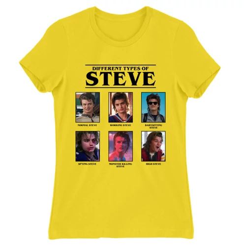 Citromsárga Stranger Things női rövid ujjú póló - Types of Steve