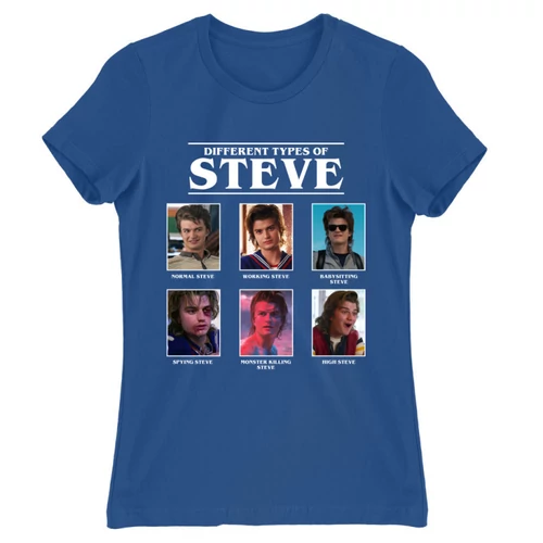 Királykék Stranger Things női rövid ujjú póló - Types of Steve