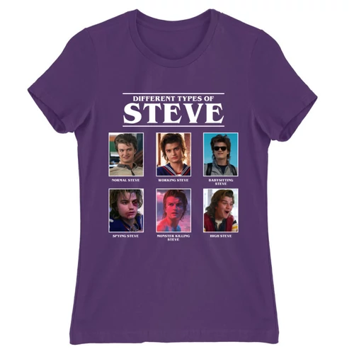 Sötétlila Stranger Things női rövid ujjú póló - Types of Steve