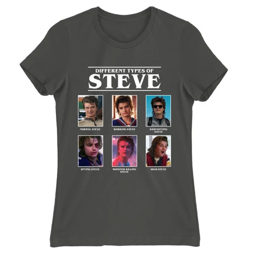 Sötétszürke Stranger Things női rövid ujjú póló - Types of Steve