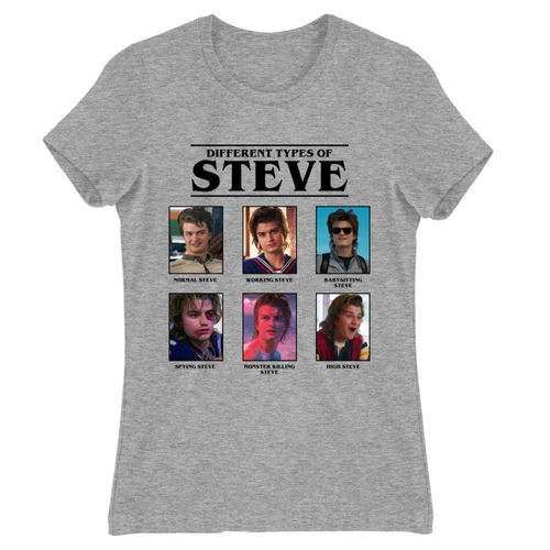 Sportszürke Stranger Things női rövid ujjú póló - Types of Steve