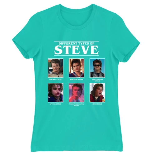 Türkiz Stranger Things női rövid ujjú póló - Types of Steve