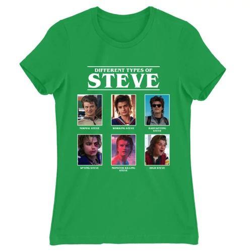 Zöld Stranger Things női rövid ujjú póló - Types of Steve