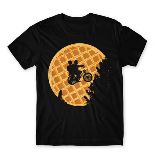 Fekete Stranger Things férfi rövid ujjú póló - Waffle Moon