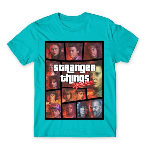 Atollkék Stranger Things férfi rövid ujjú póló - GTA