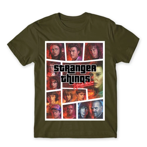 Khaki Stranger Things férfi rövid ujjú póló - GTA