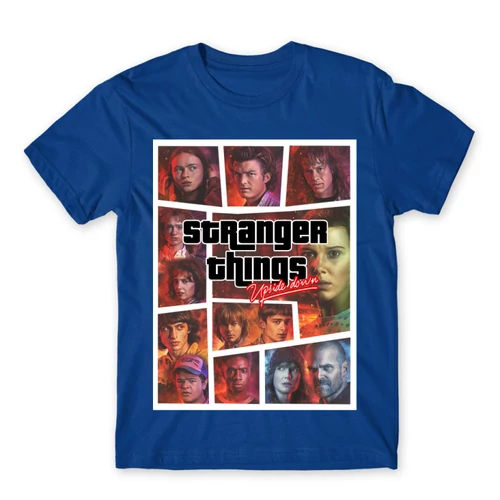 Királykék Stranger Things férfi rövid ujjú póló - GTA