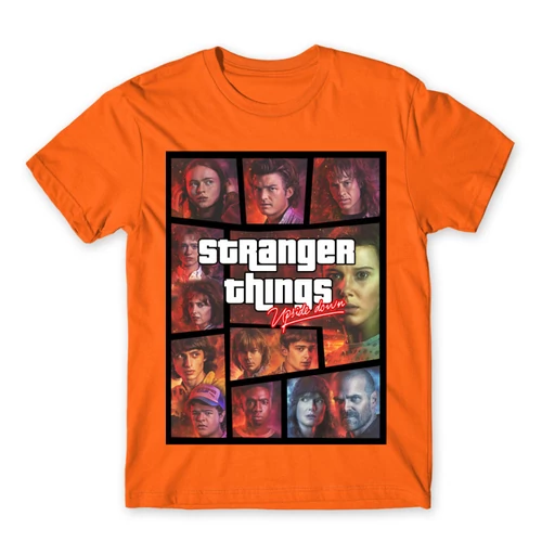 Narancs Stranger Things férfi rövid ujjú póló - GTA