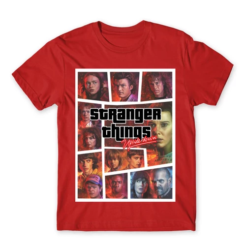 Piros Stranger Things férfi rövid ujjú póló - GTA